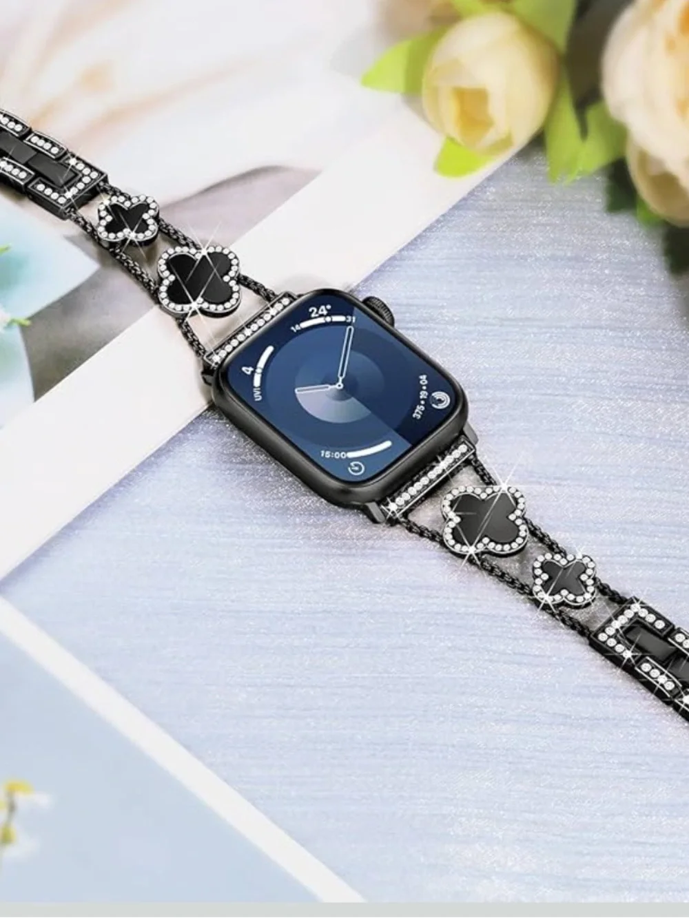 ❤️ NEW! Stylish Black Crystal-Accent Apple Watch Band